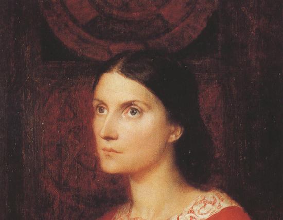 George Frederick watts,O.M.,R.A. Portrait of Lady Wolverton,nee Georgiana Tufnell,half length,earing a red dress (mk37) oil painting image